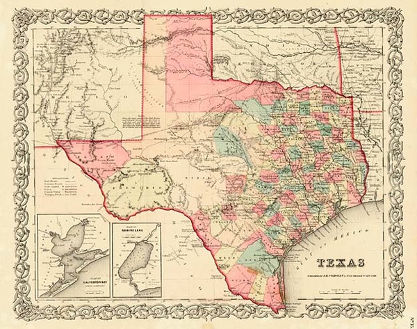 65-Texas Map By Joseph Hutchins Colton