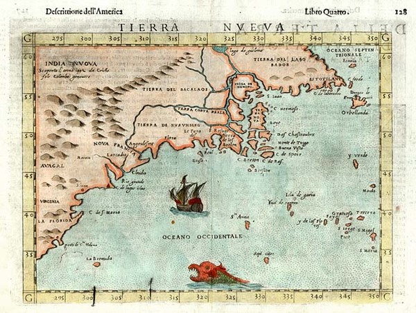 53-New England, Southeast and Canada Map By Girolamo Ruscelli