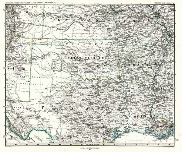 87-South, Texas, Plains and Southwest Map By Adolf Stieler