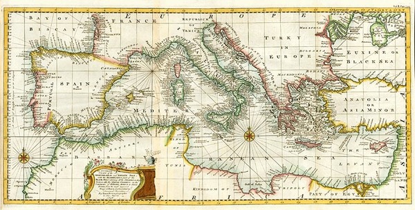 23-Europe, Mediterranean, Africa, North Africa, Balearic Islands and Greece Map By Emanuel Bowen