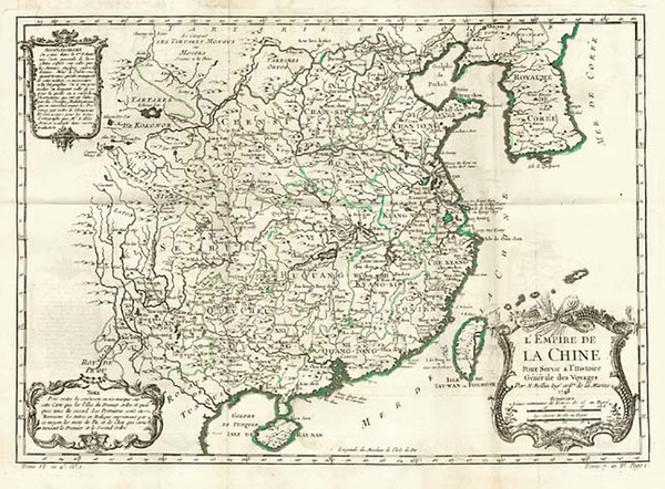 65-Asia, China and Korea Map By Jacques Nicolas Bellin