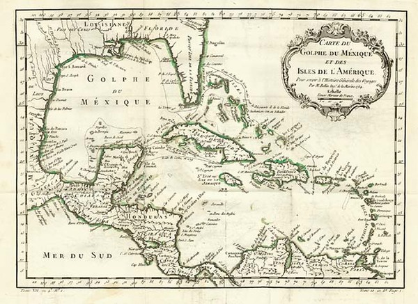 3-South, Southeast, Caribbean and Central America Map By Jacques Nicolas Bellin
