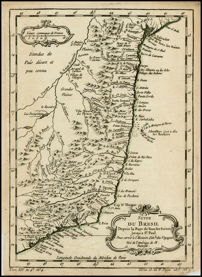 64-South America, Brazil and America Map By Jacques Nicolas Bellin