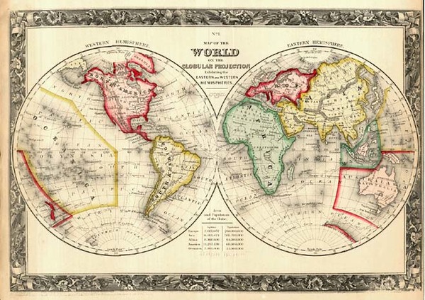 40-World and World Map By Samuel Augustus Mitchell Jr.