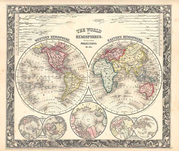 54-World and World Map By Samuel Augustus Mitchell Jr.