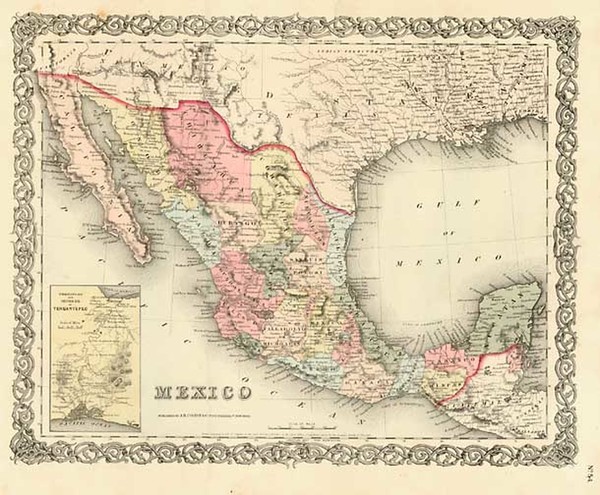 70-Mexico, Baja California and Central America Map By Joseph Hutchins Colton