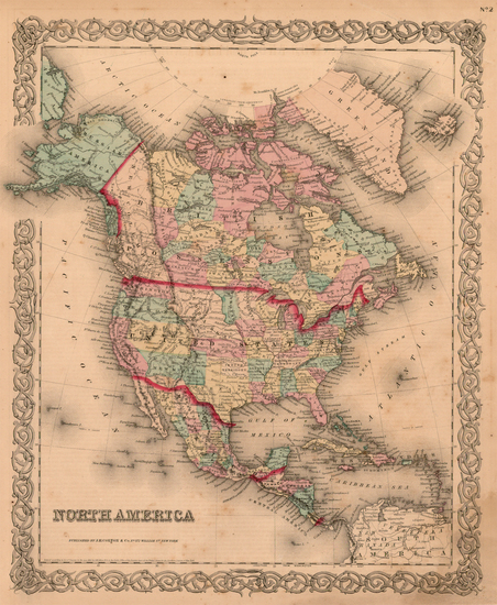 21-North America Map By Joseph Hutchins Colton