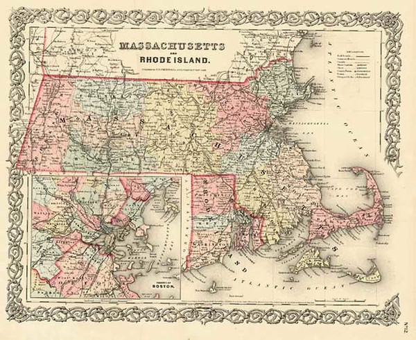 22-New England Map By Joseph Hutchins Colton