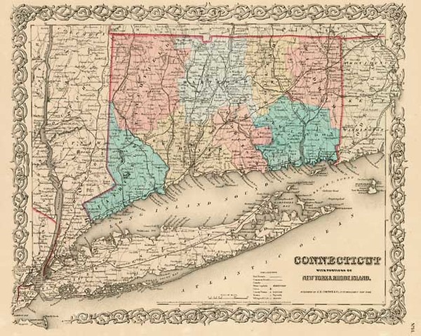 55-New England Map By Joseph Hutchins Colton