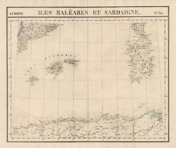 30-Europe, France, Spain and Balearic Islands Map By Philippe Marie Vandermaelen