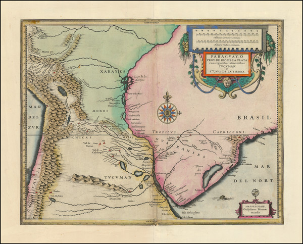 9-Argentina, Chile, Brazil, Paraguay & Bolivia and Uruguay Map By Willem Janszoon Blaeu