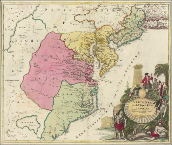 14-Maryland, Delaware, Southeast and Virginia Map By Johann Baptist Homann