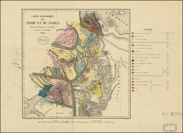 71-East Africa and Geological Map By Pierre Victor Adolphe Ferret  &  Joseph Germain Galinier