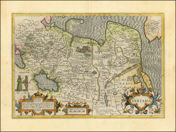 56-Alaska, China, Korea, Central Asia & Caucasus and Russia in Asia Map By Jodocus Hondius