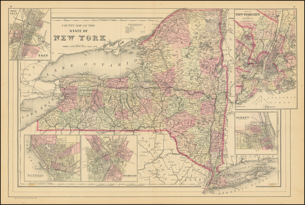 85-New York City and New York State Map By Samuel Augustus Mitchell Jr.