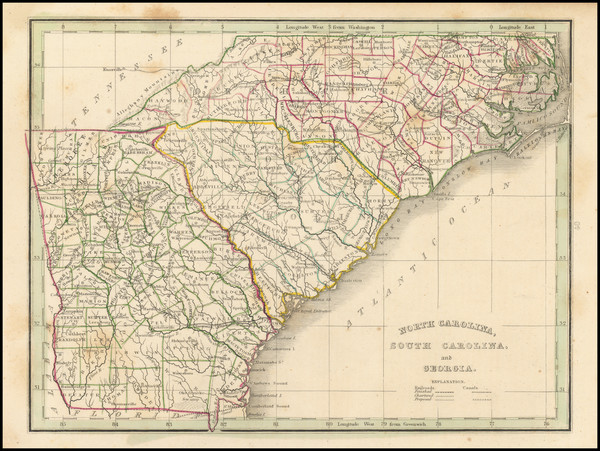 59-Georgia, North Carolina and South Carolina Map By Thomas Gamaliel Bradford