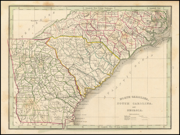 39-Georgia, North Carolina and South Carolina Map By Thomas Gamaliel Bradford