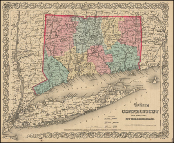 88-Connecticut Map By Joseph Hutchins Colton