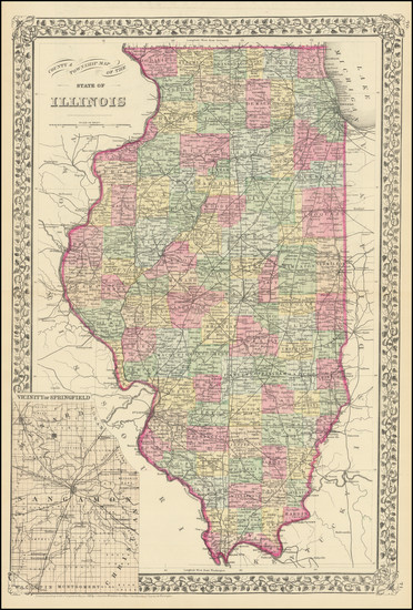 68-Illinois Map By Samuel Augustus Mitchell Jr.