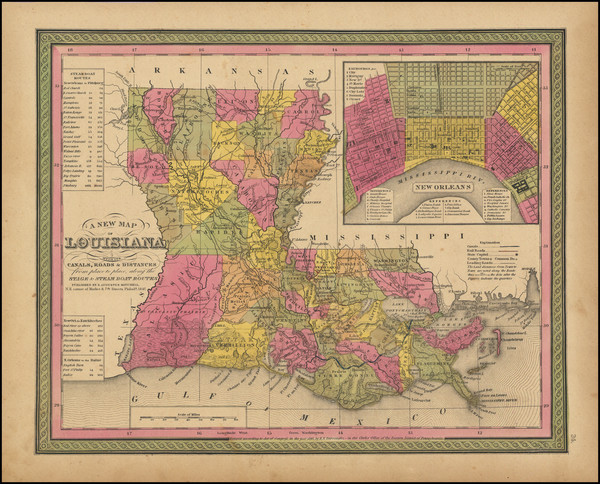 45-Louisiana and New Orleans Map By Samuel Augustus Mitchell