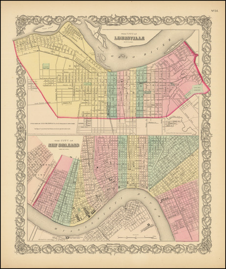 40-Kentucky and New Orleans Map By Joseph Hutchins Colton