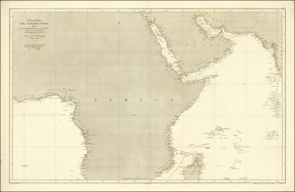 1-Indian Ocean, Middle East, Arabian Peninsula and Africa Map By Direccion Hidrografica de Madrid