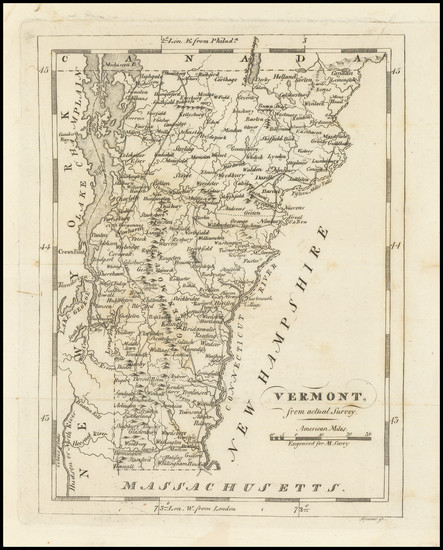 62-Vermont Map By Mathew Carey