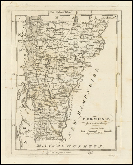 45-Vermont Map By Mathew Carey