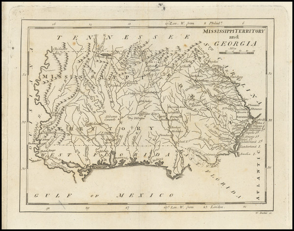 38-Alabama, Mississippi and Georgia Map By Mathew Carey