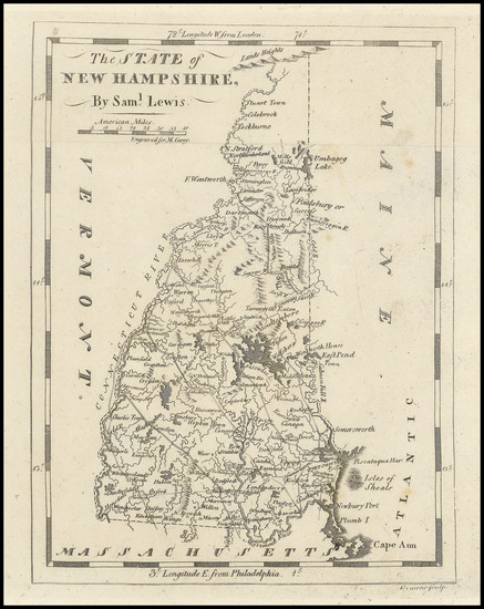 79-New Hampshire Map By Mathew Carey