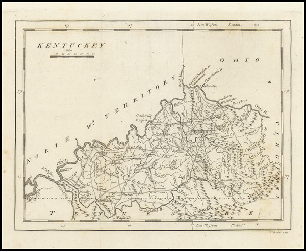 11-Kentucky Map By Mathew Carey