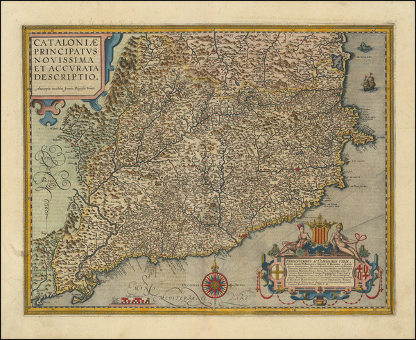 66-Catalonia Map By Abraham Ortelius / Johannes Baptista Vrients