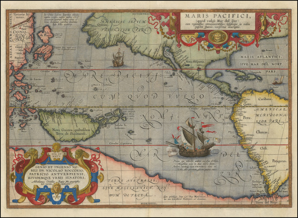 38-Western Hemisphere, Japan, Pacific, Australia and America Map By Abraham Ortelius