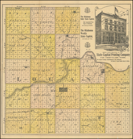 13-Oklahoma & Indian Territory Map By State Capital Printing Company 