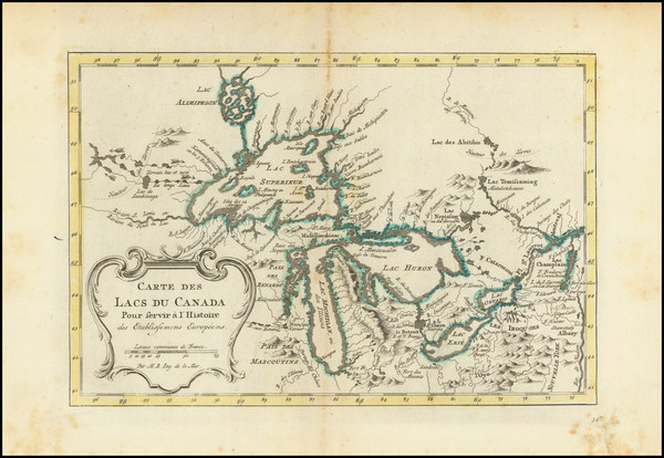 55-Midwest, Michigan and Canada Map By Jacques Nicolas Bellin