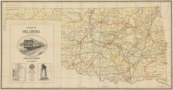 0-Oklahoma & Indian Territory Map By Woodward & Tiernan Printing Company