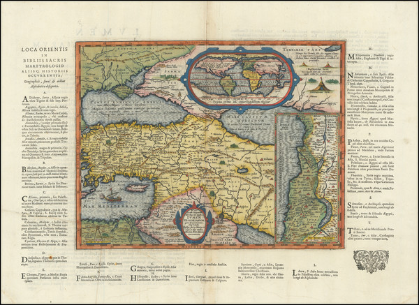 47-World, Middle East and Turkey & Asia Minor Map By Abraham Ortelius