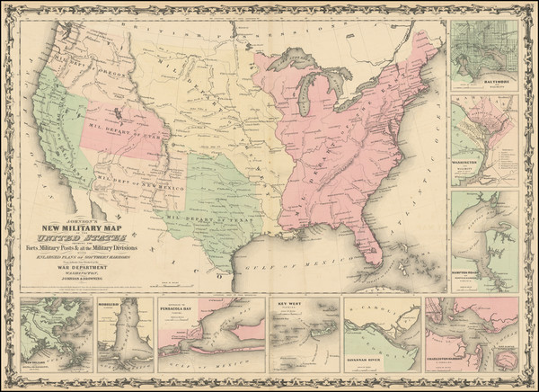 54-United States and Civil War Map By Alvin Jewett Johnson  &  Ross C. Browning