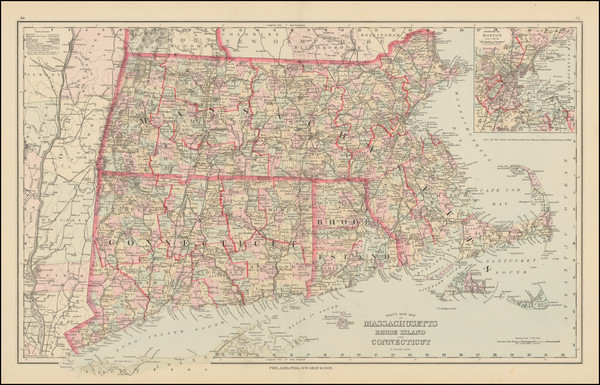 68-New England, Connecticut, Massachusetts, Rhode Island and Boston Map By O.W. Gray