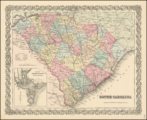 98-South Carolina Map By Joseph Hutchins Colton