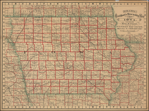 68-Iowa Map By George F. Cram