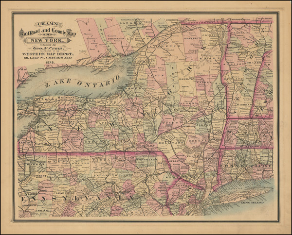 28-New York State Map By George F. Cram