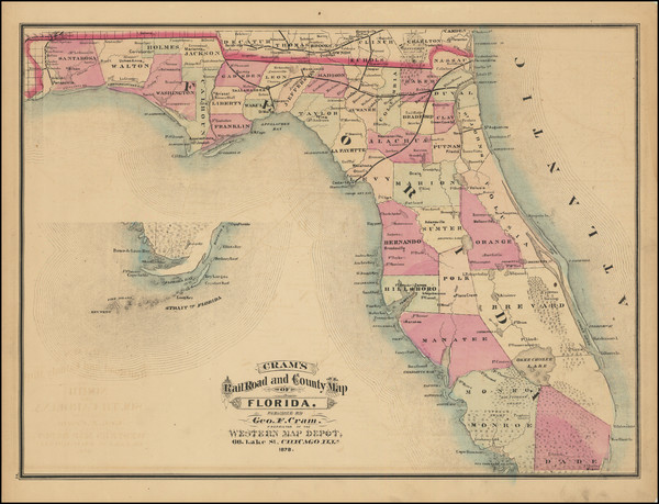 75-Florida Map By George F. Cram