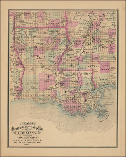 43-Louisiana Map By George F. Cram