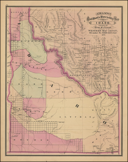 90-Idaho and Montana Map By George F. Cram