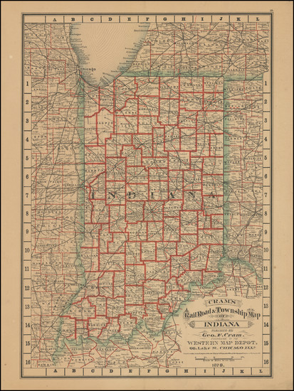 4-Indiana Map By George F. Cram