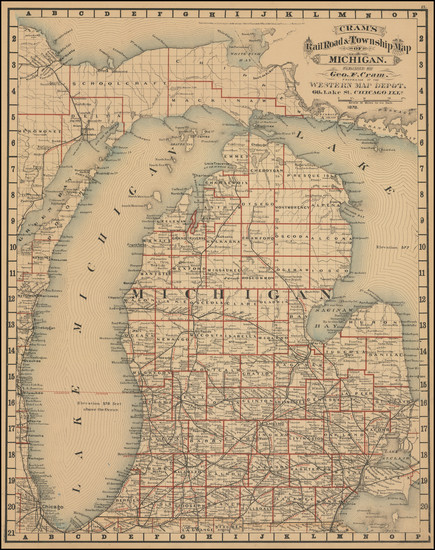 62-Michigan Map By George F. Cram