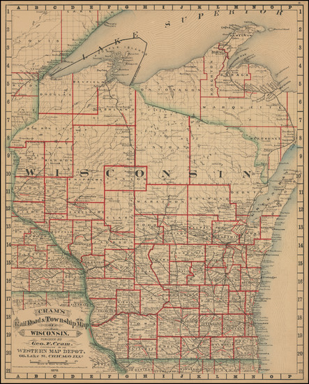 67-Wisconsin Map By George F. Cram