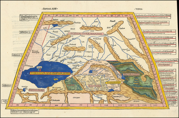 76-Central Asia & Caucasus Map By Claudius Ptolemy / Johann Reger