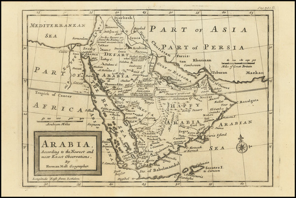 17-Middle East and Arabian Peninsula Map By Herman Moll